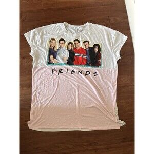 Friends Top Womens White Pink Cap Sleeve TV Show Series Cast Sleepwear